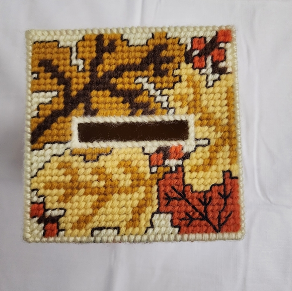 Handmade Tissue Box Cover Fall Leaf and Sunflower Design - Picture 2 of 11